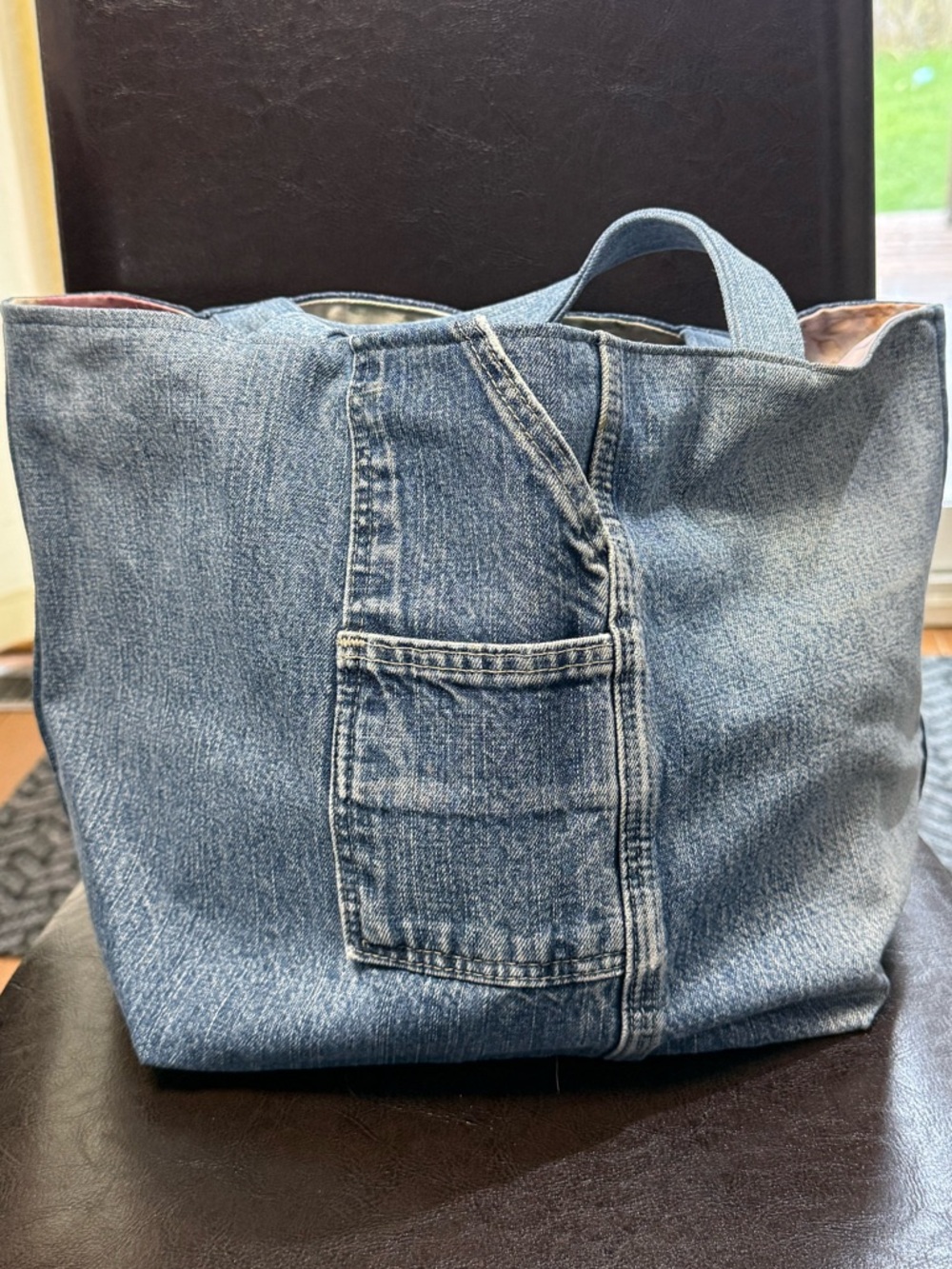 Upcycled Blue Denim Tote Bag with Front "Painter" Pocket - Fully Lined